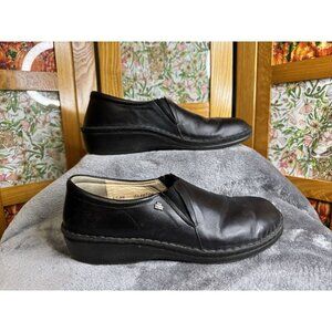 FINN COMFORT Black Leather Slip On Clog Loafers Sz 39 US 8-8.5
